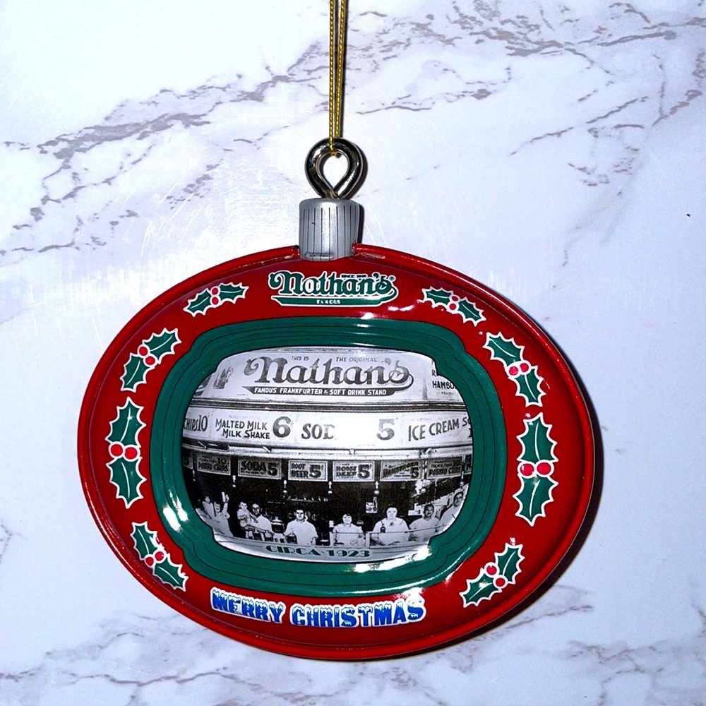Red Vintage Nathans tin moments. Coney Island NYC